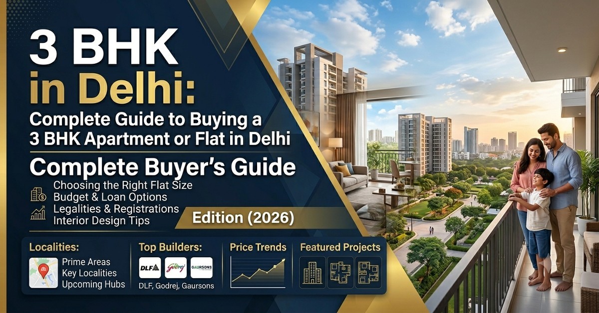 3 BHK in Delhi: Complete Guide to Buying a 3 BHK Apartment or Flat in Delhi (2026) — blog featured image on My Property Fact