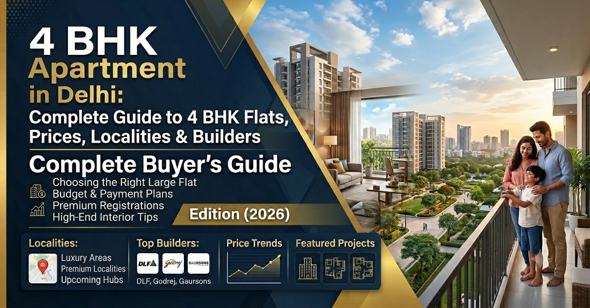 4 BHK Apartment in Delhi Complete Guide to 4 BHK Flats, Prices, Localities & Builders (2026) — blog featured image on My Property Fact